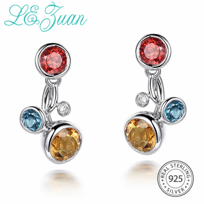 

L&zuan 925 Sterling Silver 1.68ct Natural Citrine Yellow Stone Elegant Stud Earring For Woman Christmas Gift