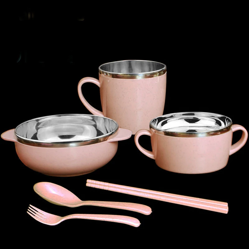 Wheat Element Bowl Stainless Steel Baby Dishes Set Of Children's Dishes