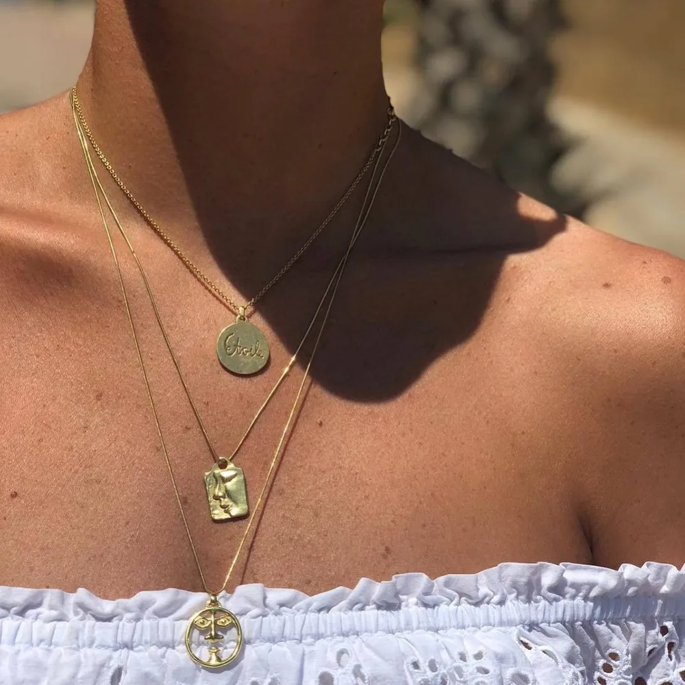 Individual Fish Bone Round Pendant Necklace Women Ladies Rhinestone Multi-layer Chain Fashion Jewelry | Украшения и аксессуары