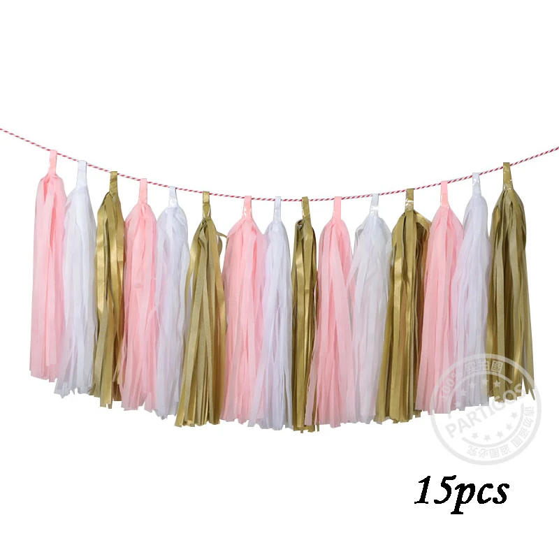 15pcs Tissue Tassels Balloon Banner For Summer Theme Birthday Party Decoration Green Blue Color Baby Shower Balloons Accessories