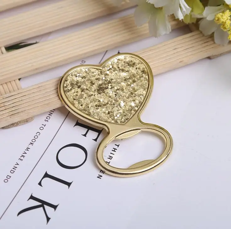 

100pcs/lot wedding party favor gifts and giveaways for guests - Gold Glitter Heart Bottle Opener SN1128