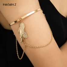 IngeSight.Z Charm Gold Color Multi Layered Leaves Tassel Bracelets Bangles Punk Simple Upper Arm Cuff Bracelet for Women Jewelry IngeSight.Z Charm Gold Color Multi Layered Leaves Tassel Bracelets Bangles Punk Simple Upper Arm Cuff Bracelet for Women Jewelry