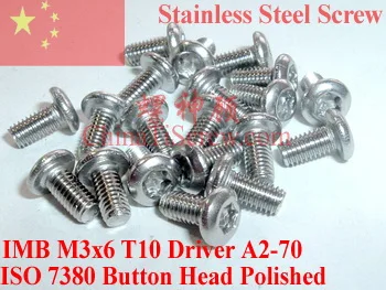 

Stainless Steel screws M3x6 Torx T10 Driver Button Head ISO 7380 A2-70 Polished ROHS 100 pcs
