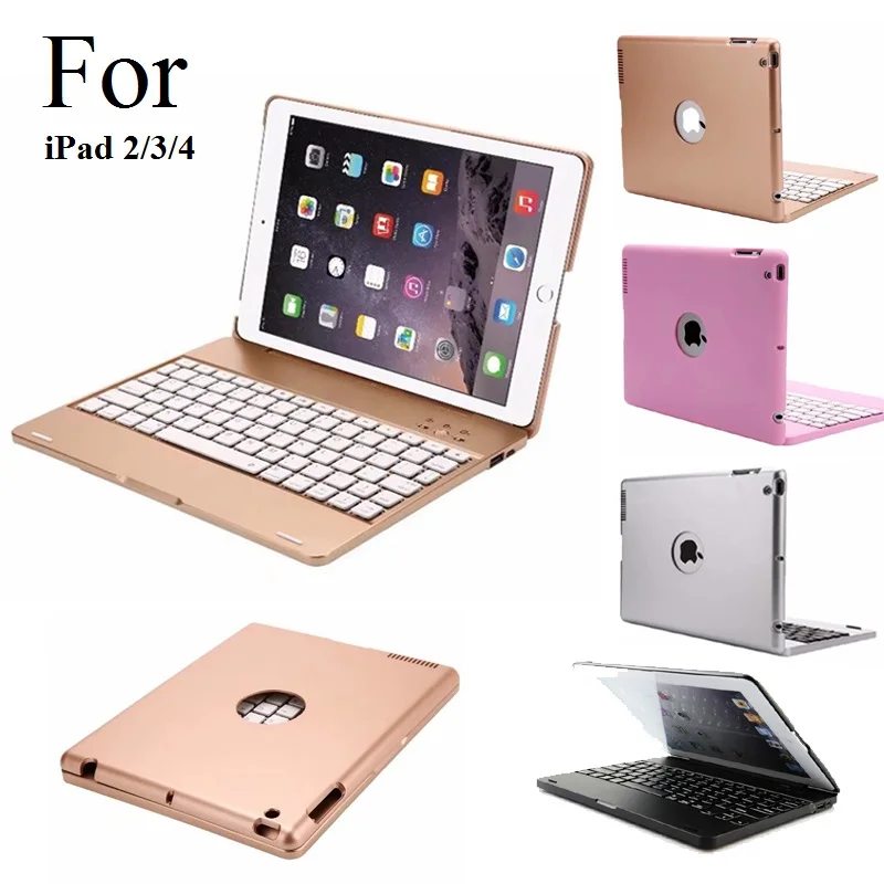 Роскошный для iPad 2 3 4 чехол клавиатура металлическая подставка Bluetooth ABS