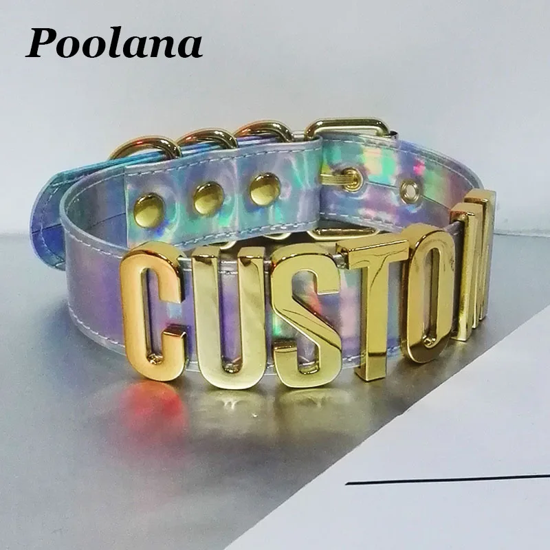 Ручной работы на заказ письмо чокер Золотое слово Радужное голографическое из искусственной кожи лазерное Имя Воротник чокер косплей ожерелье