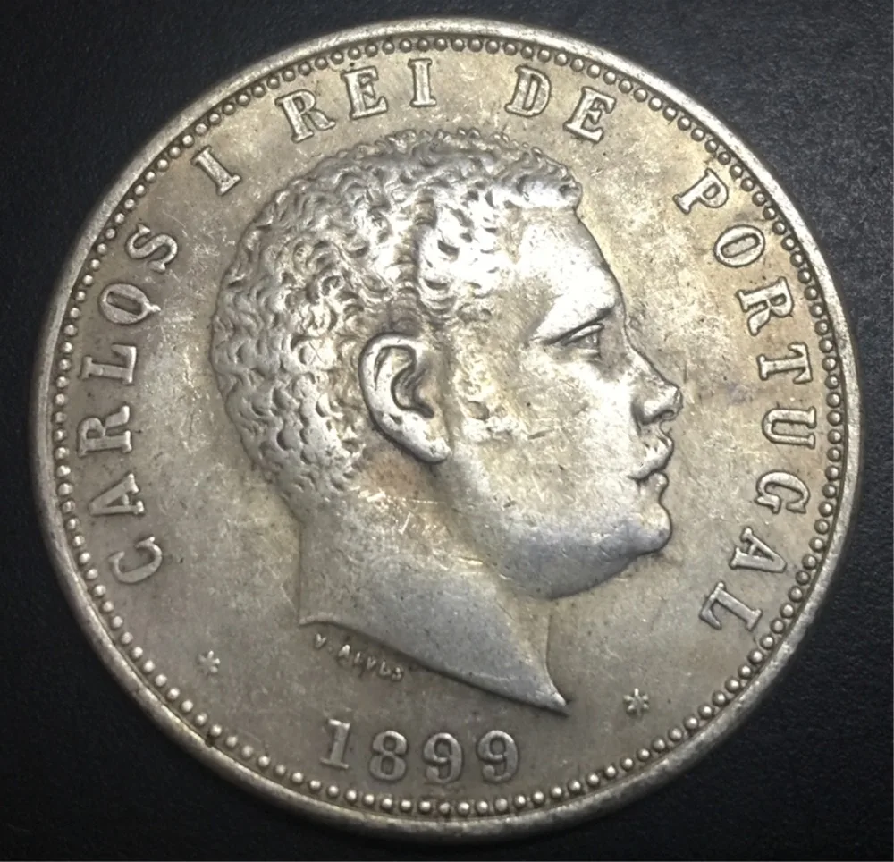 Portugal1000 Reis-Carlos I Посеребренная монета точная копия 1899