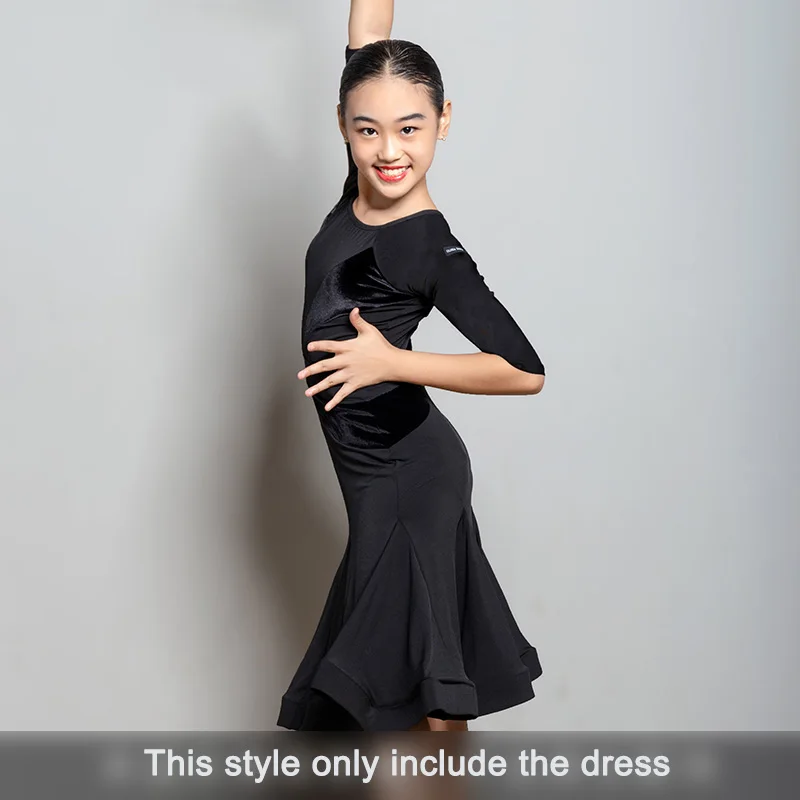 Платья для латинских танцев; одежда для тренировок с длинными рукавами для девочек; Одежда для танцев, соревнований, выступлений; Детский