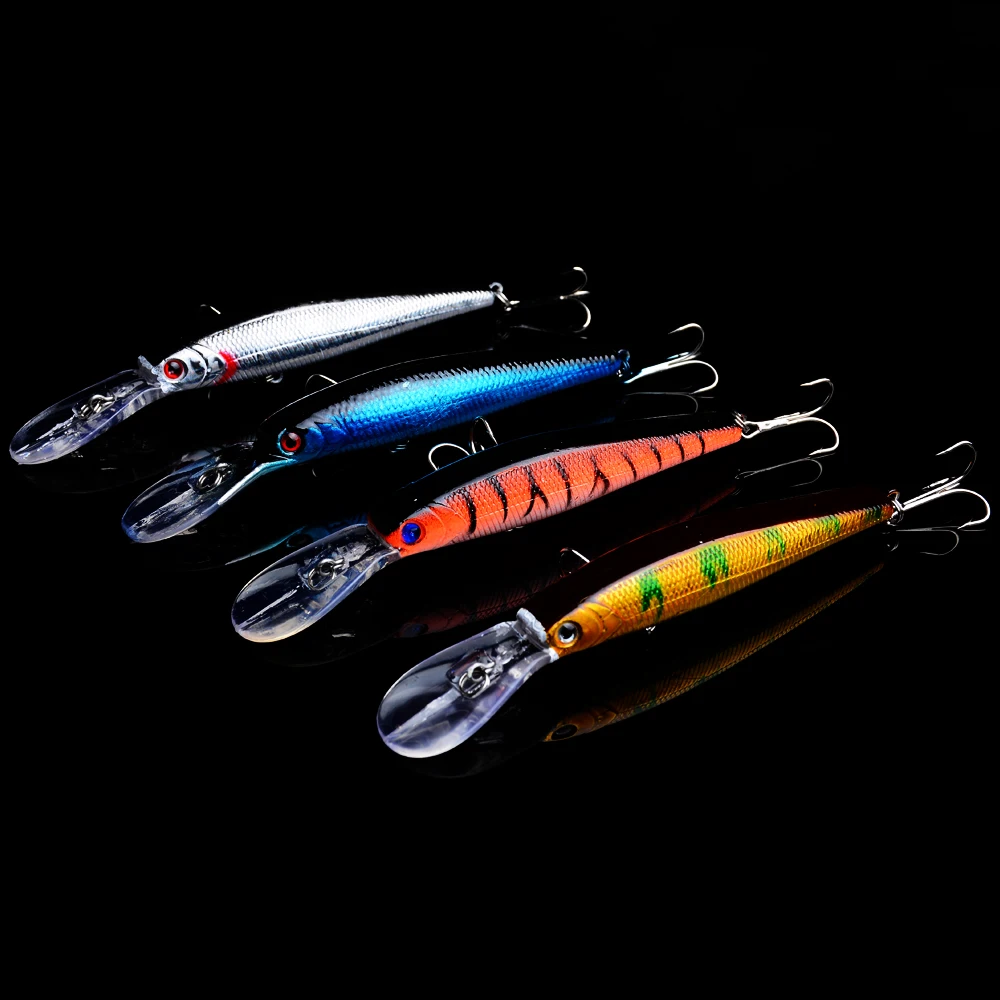 

4pc12cm Artificial Trolling Minnow Wobbler Sea Fishing Bait Lures Stripe Carp Crankbait Pesca Jerkbait With Hook For Lake River