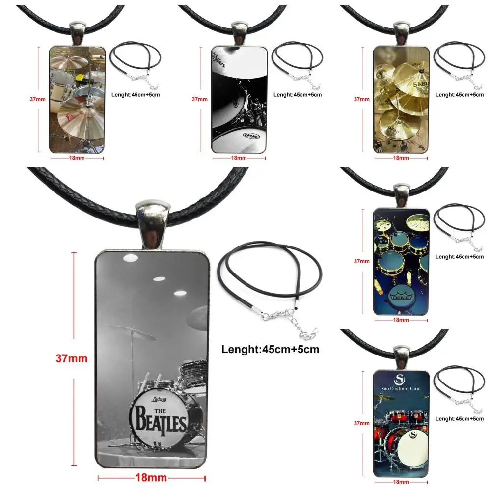 

Fashion Cymbal Drums Music Design Fashion Vintage Glass Women Rectangle Necklace Pendants For Women Girl Gift