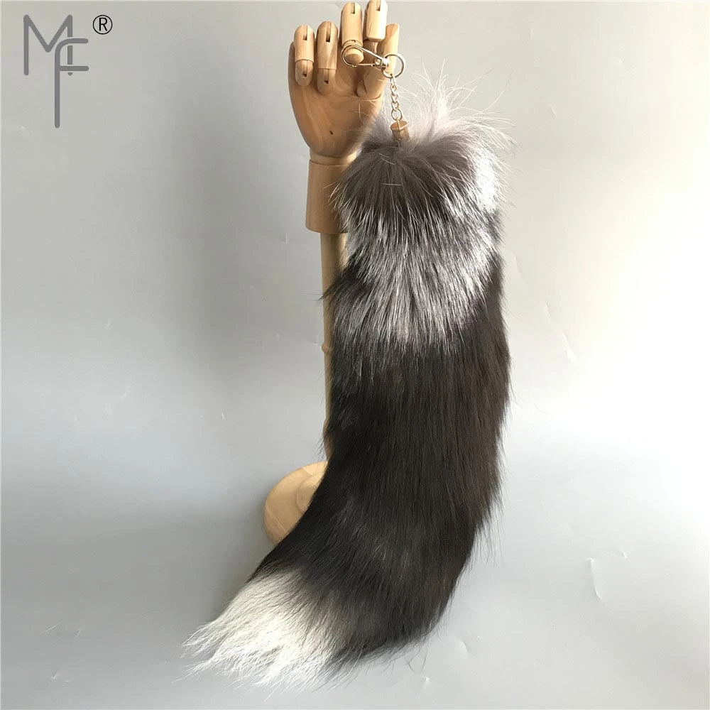 Magicfur 50センチメートル 本物のシルバーフォックスファーしっぽ大ロングレザータッセルキーホルダーバッグチャーム車キーリングペンダント Key Chains Aliexpress