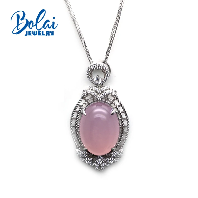 Bolaijewelry, натуральный большой кулон розовый кварц овальные 15*20 мм драгоценный камень в 925 серебро Романтический уникальные ювелирные изделия