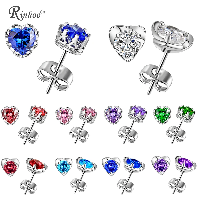 

RINHOO S925 Sterling Silver Earrings Fashion Heart Wedding Jewelry For Women Temperament Micro Embedded AAA Zircon Stud Earrings