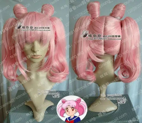 

free shipping Sailor Moon Chibi Usa Cosplay Short Pink Wig Clip Tail