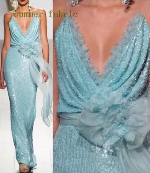 

Lake green French Nigerian sequins net lace African tulle mesh Sequence lace fabric high quality for wedding dress 5yards/lot