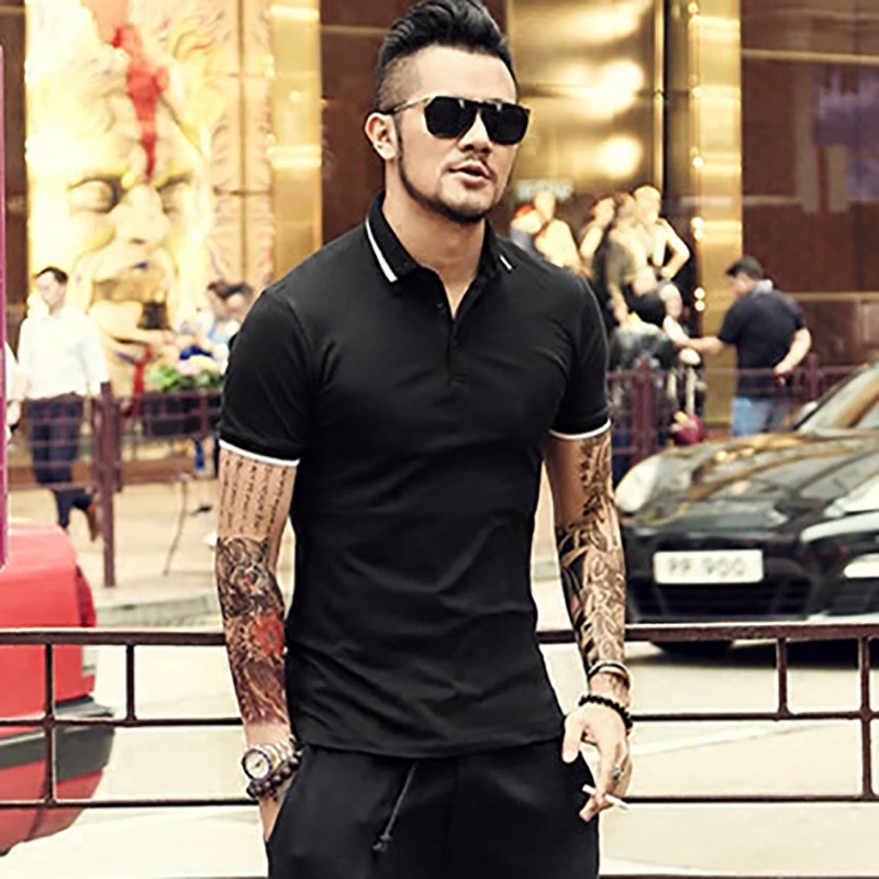 

2017 Summer new British wind men 's slim fit polo shirt brand clothing men lapel short sleeved polo casual male Paul shirt PL-41