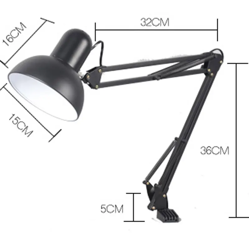  Flexible Swing Arm Clamp Mount Desk Lamp Black Table Light Reading Lamp for Home Office Studio Stud - 32832359591