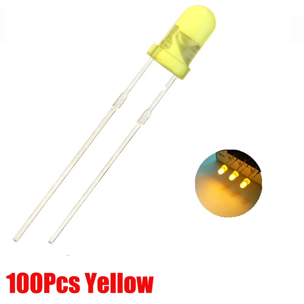 Yellow 3 мм светильник-диод DIY Kit белый желтый красный синий зеленый круглый прозрачный топ светодиодный светильник светящиеся диоды лампы - Цвет: Yellow