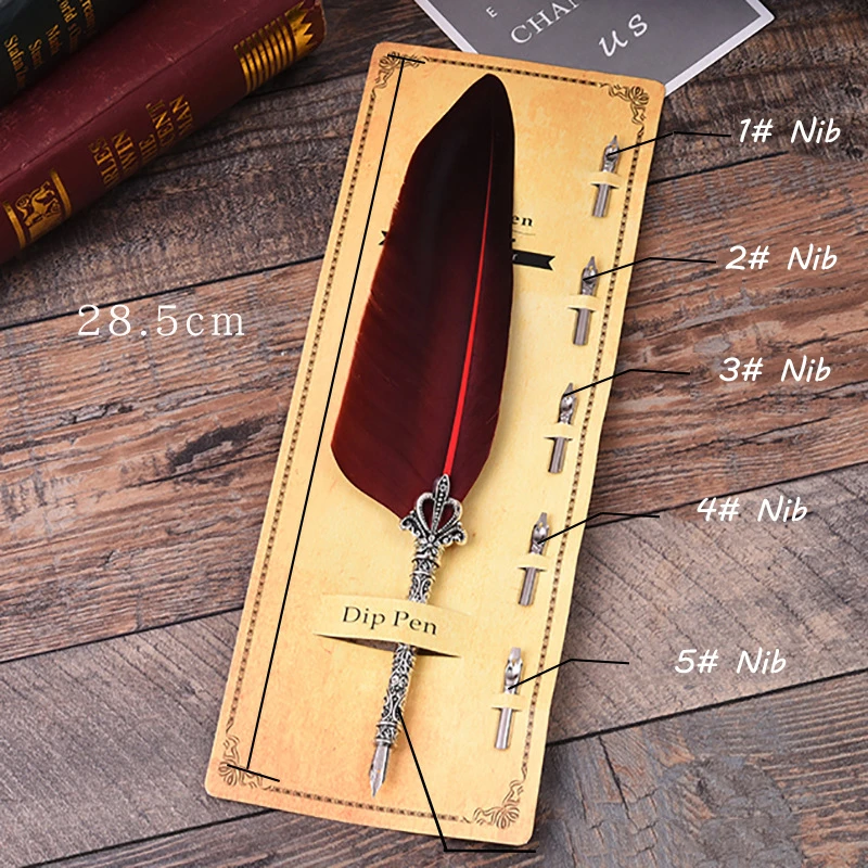 1 Set Feather Fountain Pen Calligraphy Pen Quill Oblique Fountain Luxury Pen Ink +5pcs Nib Metal for Fancy Font Office Supplies 1 Set Feather Fountain Pen Calligraphy Pen Quill Oblique Fountain Luxury Pen Ink +5pcs Nib Metal for Fancy Font Office Supplies