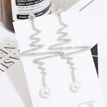 

Long Lightning Design Drop Earrings Unique Fashion Summer Style Jewelry for Women XIUMEIYIZU Top Zircon And Pearl Inlay