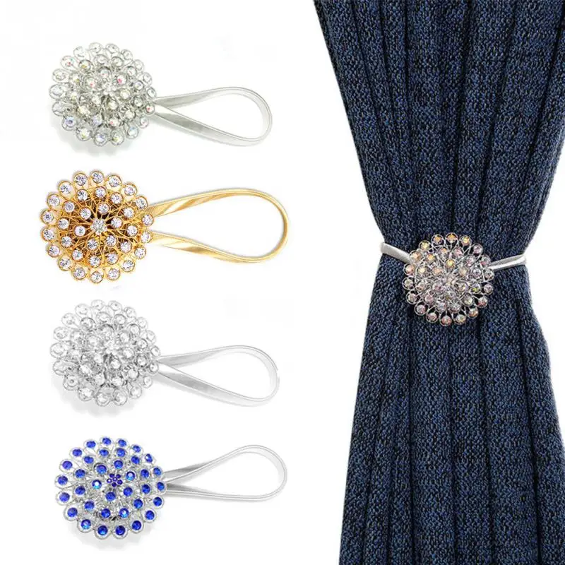 

2PCS Durable Curtain Hotel Diamond Magnetic Tiebacks Clip Buckle Elegant Home Flower Shaped Magnet Buckle #919