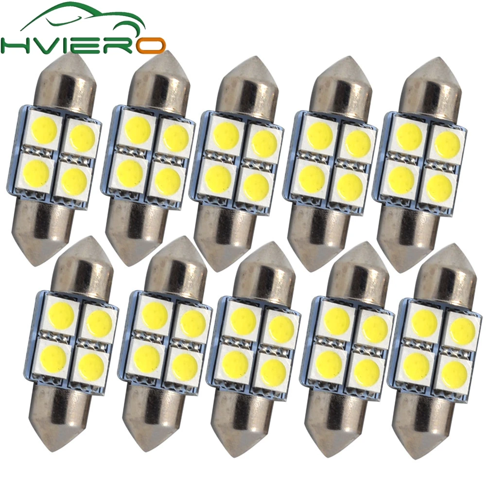 10X белый C5w C10W 31 мм 4smd 5050 DC 12 В Автоматическая внутренняя светодиодная подсветка лампы с двойным острым носком для чтения гирлянда Купол Лицензия лампа