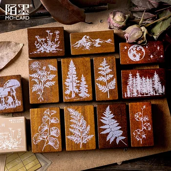 

Wooden Rubber Stamps Moon and Herbal Plants Patterns Stamps Set For Diy Craft Card Scrapbooking Supplies