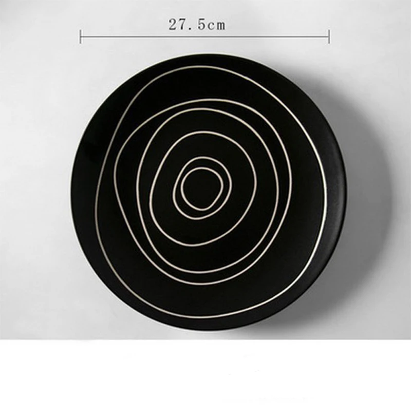 Европейская матовая посуда, керамическая посуда, тарелка для лица, белая, черная, годовое кольцо, модель блюда для стейка, десерта, салата, пасты