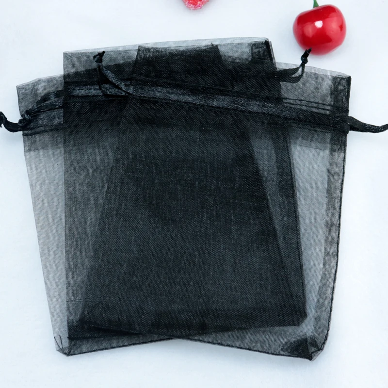 100pcs/lot Black Organza Bags 9x12cm Drawable Jewelry Boutique Gifts
