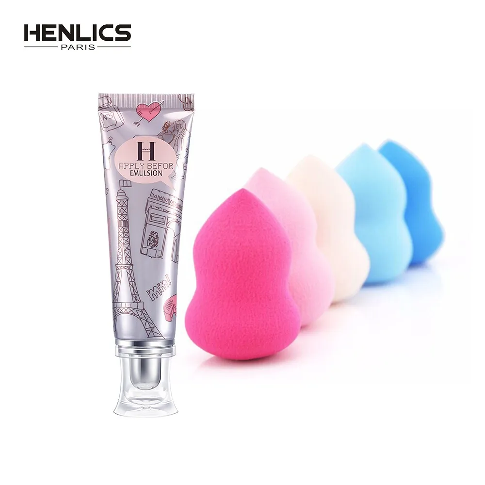 HENLICS, профессиональная основа для макияжа, основа, Праймер, крем для макияжа, контроль масла, праймер для лица+ 1 шт., спонж для макияжа, случайный цвет - Цвет: primer and puff