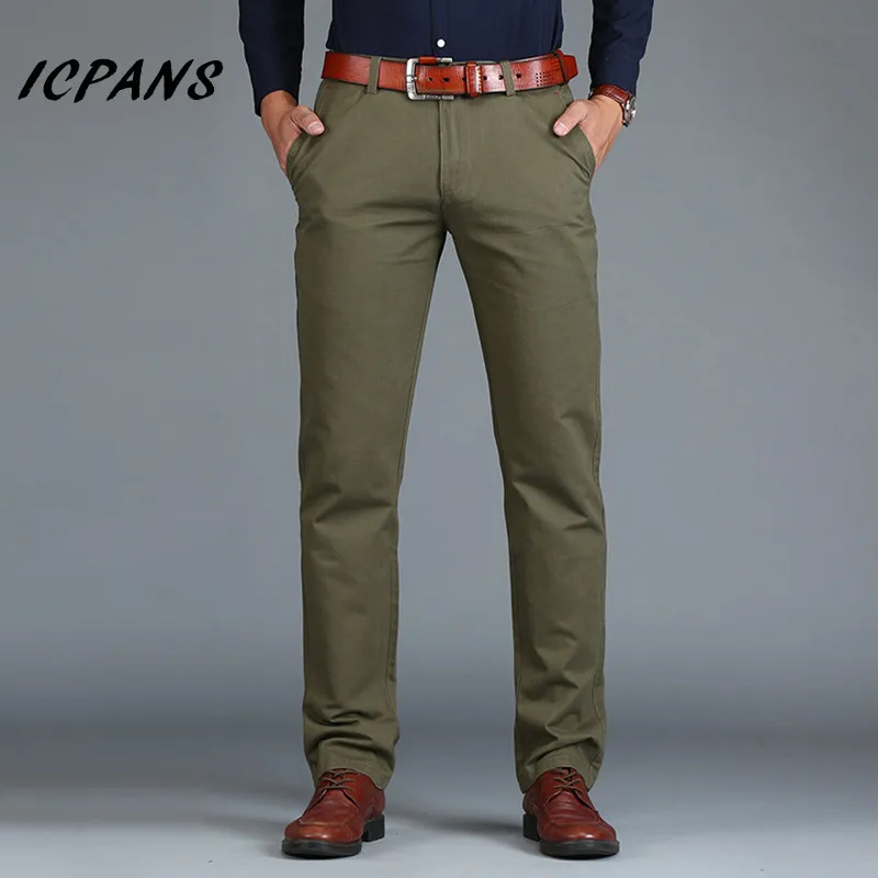 

2018 New Casual Basic Cotton Men Pants Simple Long Trousers Regular Straight Business Pants Male Khaki Army Green Big Size 42
