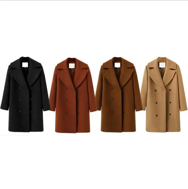 RICHARDROGER Autumn Winter 2018 fashion women wool coat double breasted elegant bodycon wool cocoon long coat solid color tops Coats