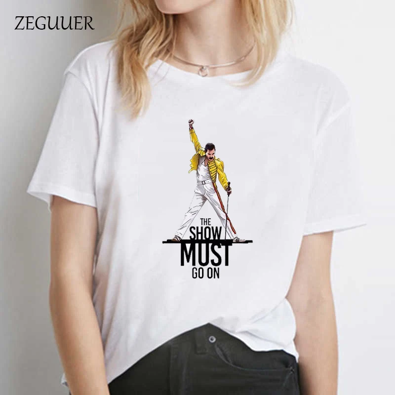 

Freddie Mercury Funny T Shirts Womens Clothing Harajuku Print T Shirt Fashion Wind Cotton Round Neck Casual Clothes