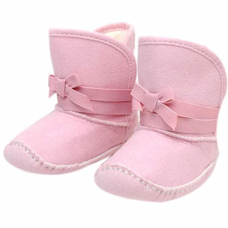 

Sweet girl Pink Bowknot Baby Girl Boots Plastic Heart-shaped Printed Bottom Warm Newborn Shoes j2