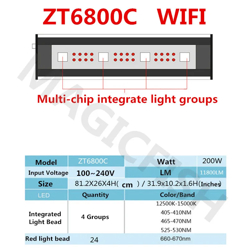 ZET светильник ZT6800 ZT6800C wifi светодиодный светильник аквариумное Коралловое освещение морской коралловый резервуар для морской воды цилиндрические лампы для роста кораллов - Цвет: ZT6800C WIFI