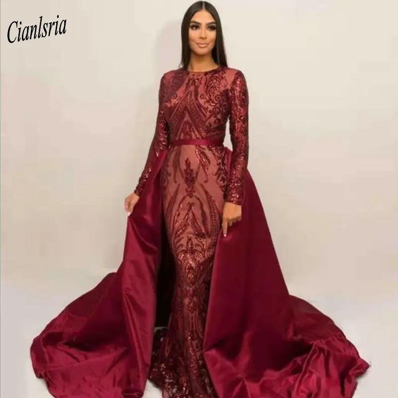 Dark Red Saudi Arabische Lovertjes Avondjurk Lange Mouw O-hals Islamitische Kaftan Dubai Moslim Formele Avond Party Jurken Dark Red Saudi Arabische Lovertjes Avondjurk Lange Mouw O-hals Islamitische Kaftan Dubai Moslim Formele Avond Party Jurken