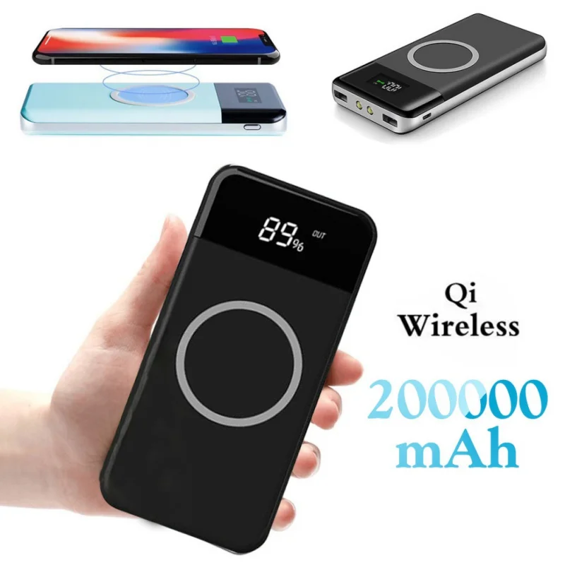 

New 20000mAh Phone Power Bank Qi Wireless 2USB LED CLD Portable Fast Charger External Battery For ios Android