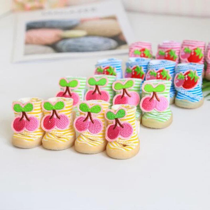 4pcs/set Spring Summer Dog Shoes Fruit Striped Anti-slip Pet Sandals Puppy Cat Boots Pets Supplies For Small Dogs Chihuahua | Дом и сад