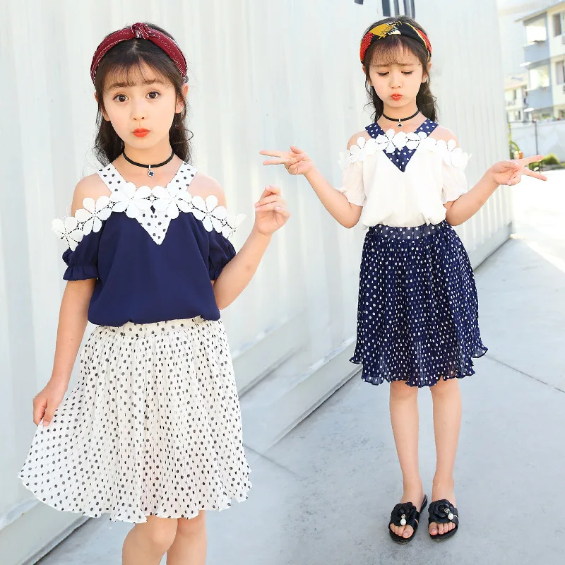 Korean Girl Dress Suit 2017 Summer New Product Children's Garment Chiffon Dress Short Sleeve Heat 2 Pieces