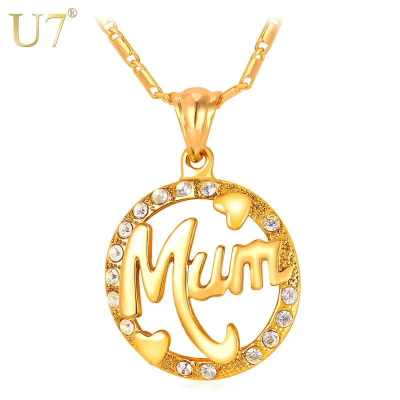 U7 Mothers Day Gifts For Mom Necklace & Pendant Round