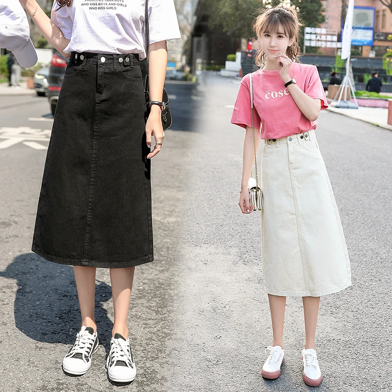 

S-XL 2Colors Summer Women jeans skirt high waist vintage style casual pencil long denim skirt Fashion women (C5009)