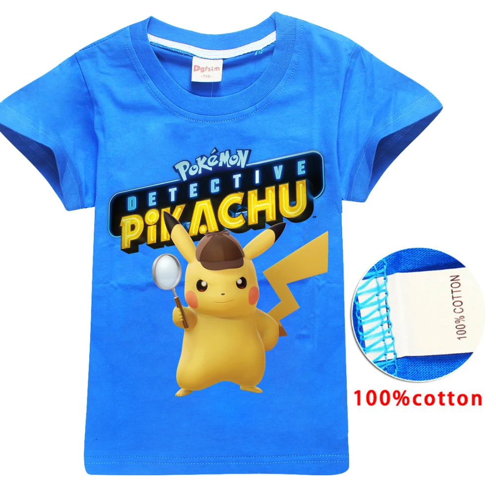 1BLUE Новинка года; футболка с 3D-принтом «Pokemon Go» модная повседневная хлопковая футболка с короткими рукавами и рисунком Пикачу топы для мальчиков; Одежда для девочек - Цвет: 1BLUE