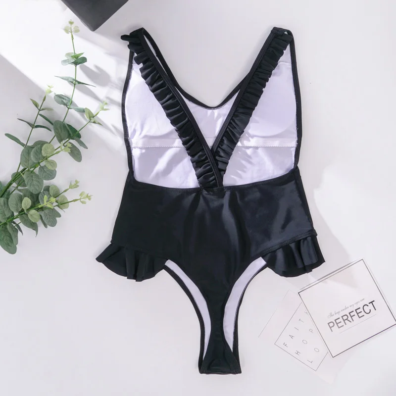 Zrtak Sexy High Cut One Piece Swimsuit Women Bath Suits Ruffle Bikinis Mujer 2019 Deep V Swimwear Ladies Brazilian Monokini