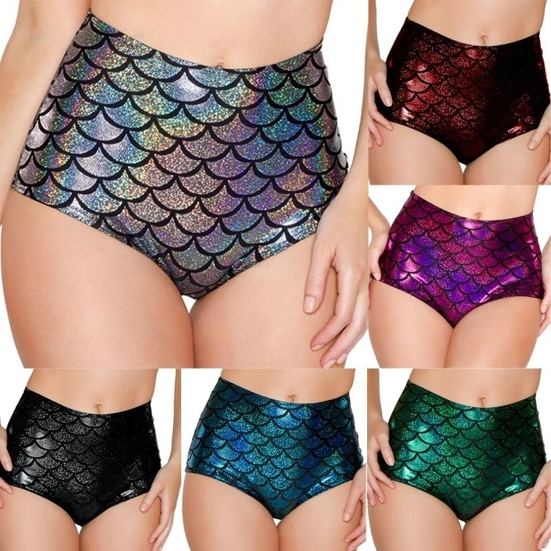 

Women Sexy Mermaid Underwear Boyshort Wet Look Fish Scales Floral Girl Mermaid Pants Sexy Club Wear Floral Mermaid