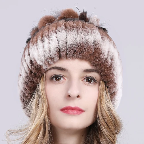 Women Natural Real Rex Rabbit Fur Beanies Hats Winter Warm Knitted Rex Rabbit Fur Caps New Female With Fox Fur Skullies Hat - Цвет: color 19