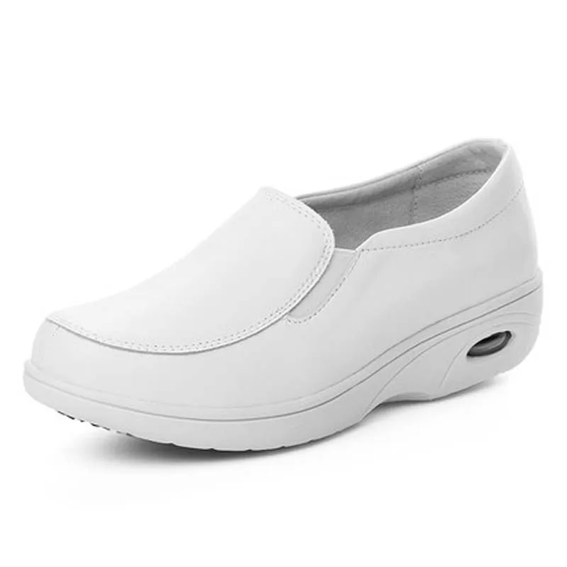 Новая женская обувь из натуральной кожи цвет белый обувь для медсестер женская повседневная обувь на плоской платформе удобная массажная обувь на плоской подошве женская рабочая обувь для врачей - Цвет: white