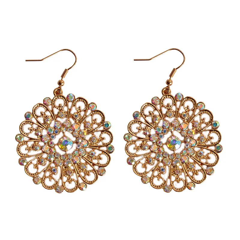 

Palace style senior Round Gold Color gems noble jewelry girls birthday party circle Colorful Crystal earrings Jewelry gift