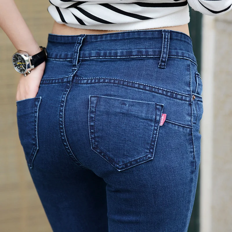 OUSIDI Spring Autumn New Fashion Women High Waist Hip lifting Stretch Skinny Jeans Slim Black