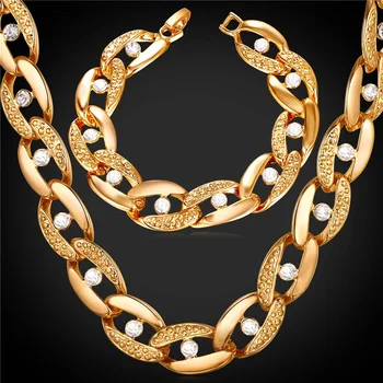 

New Dubai Jewelry Set Rhinestone Choker Necklace Bracelet Jewelry 2017 Charm Gold Color Hip Hop Chain For Women Men Gift NH5111