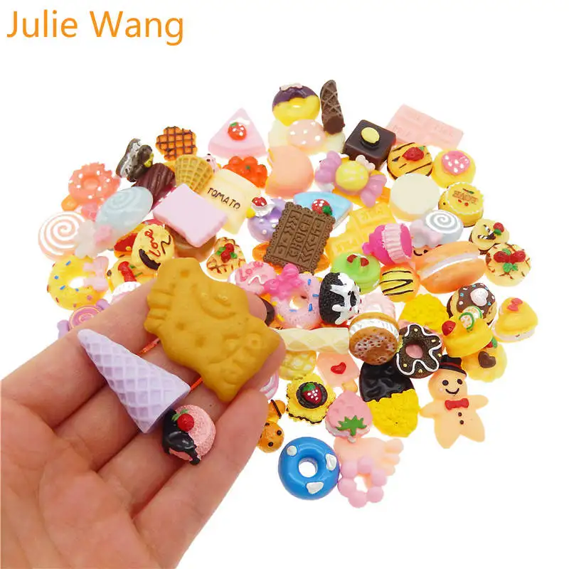 

Julie Wang 20PCS Resin Food Cake Bread Candy Icecream Lollipops Cabochon Slime Charms Randomly Mix Phone Decor Jewelry Making
