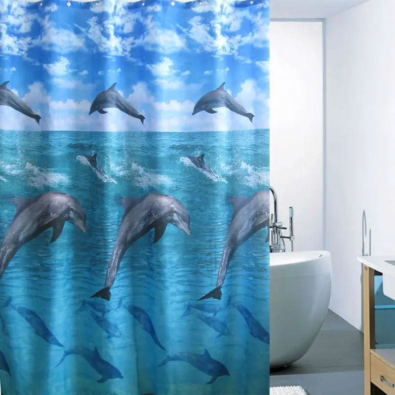 Dolphin Printed Polyester Fabric Shower Curtain Water resistant